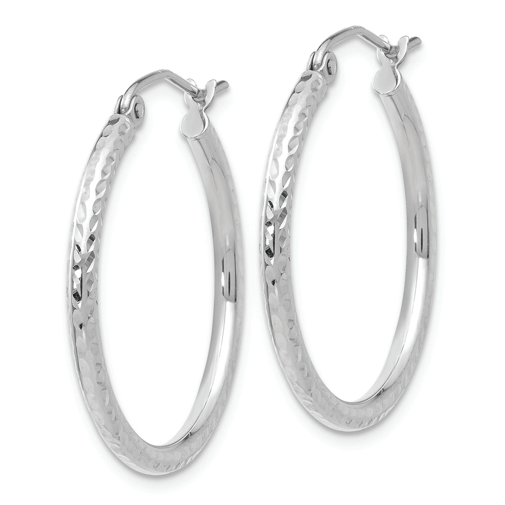 Diamond-Cut Round Tube Hoops in 14k White Gold (2mm x 25mm)