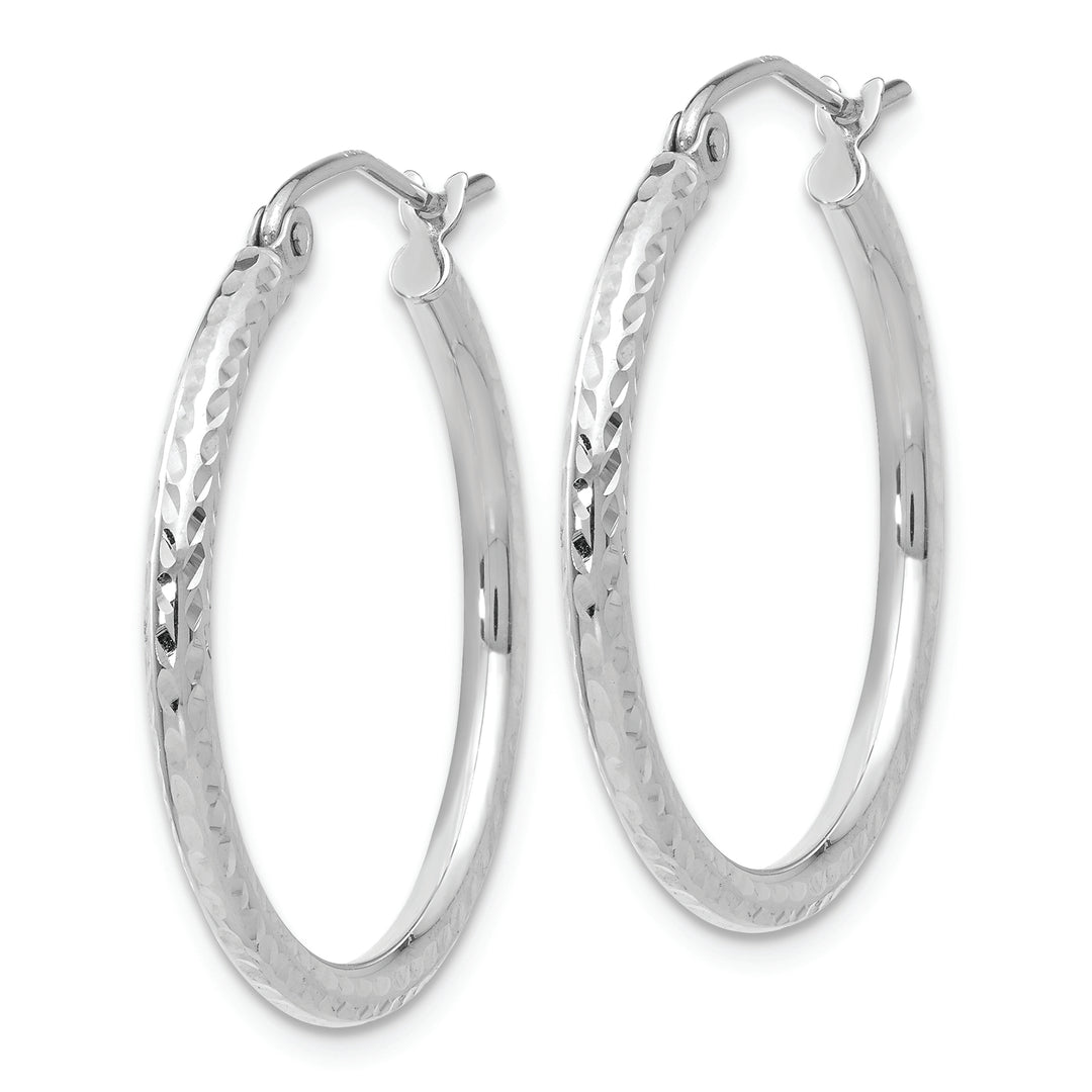 Diamond-Cut Round Tube Hoops in 14k White Gold (2mm x 25mm)