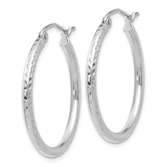 Diamond-Cut Round Tube Hoops in 14k White Gold (2mm x 25mm)