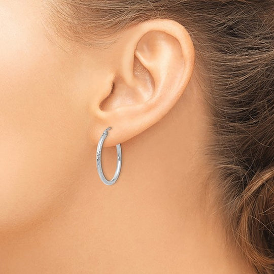 Diamond-Cut Round Tube Hoops in 14k White Gold (2mm x 25mm)
