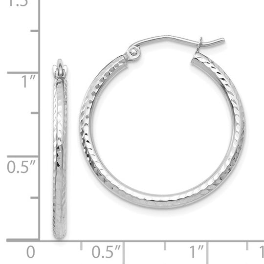 Diamond-Cut Round Tube Hoops in 14k White Gold (2mm x 25mm)