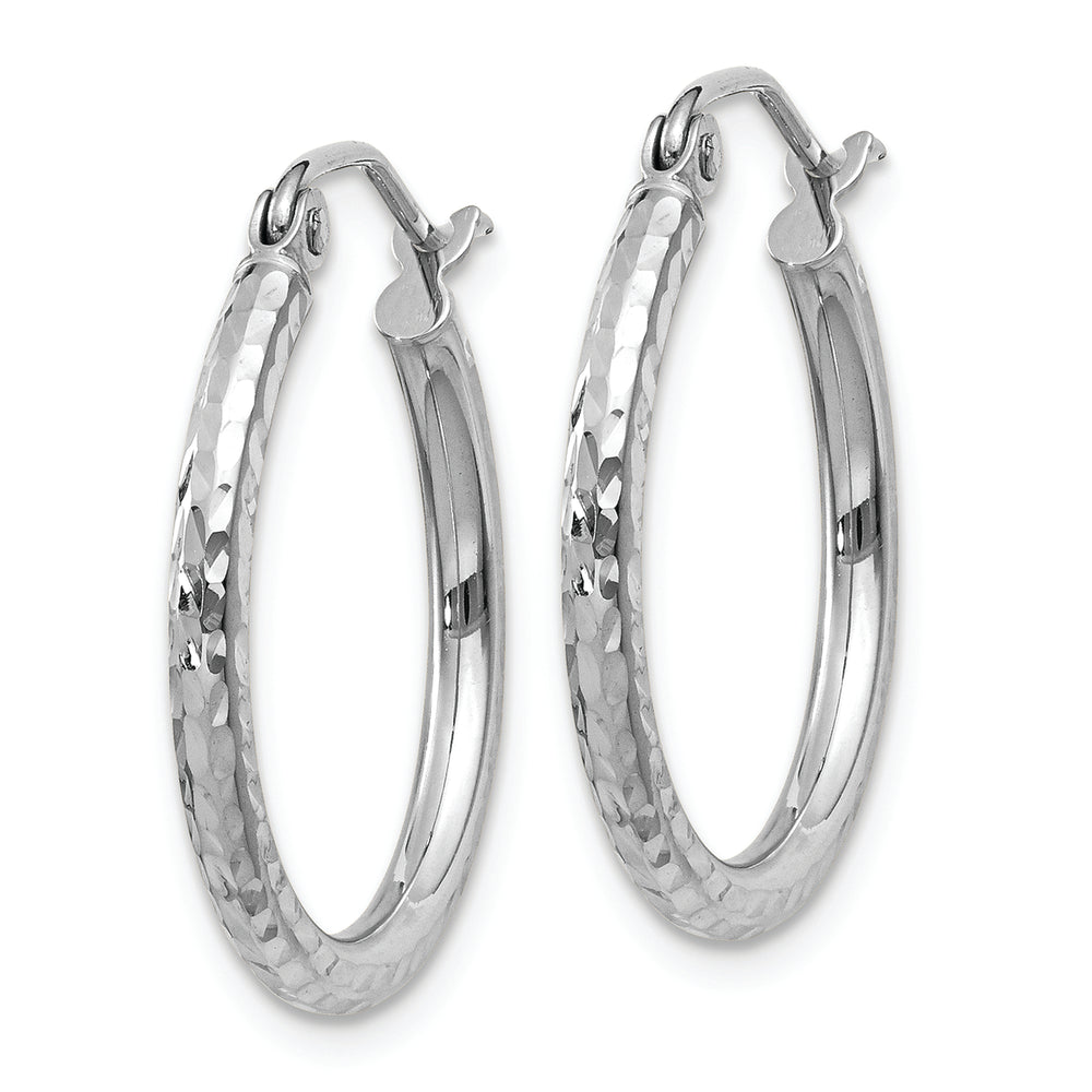 Diamond-Cut Round Tube Hoops in 14k White Gold (2mm x 20mm)