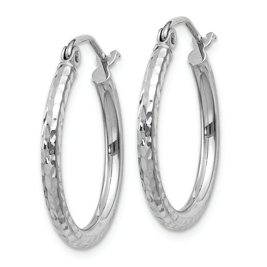 Diamond-Cut Round Tube Hoops in 14k White Gold (2mm x 20mm)