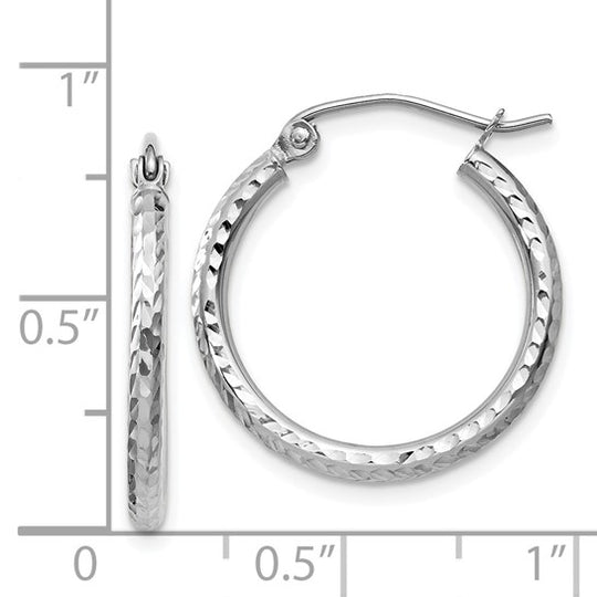 Diamond-Cut Round Tube Hoops in 14k White Gold (2mm x 20mm)