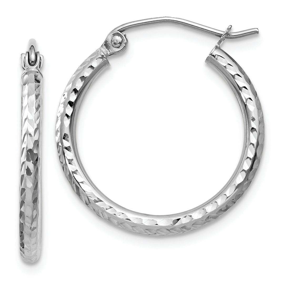 Diamond-Cut Round Tube Hoops in 14k White Gold (2mm x 20mm)