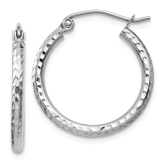 Diamond-Cut Round Tube Hoops in 14k White Gold (2mm x 20mm)