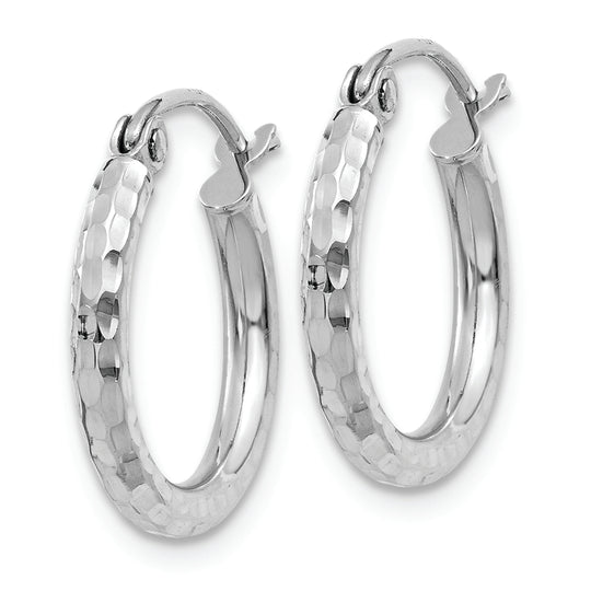 Diamond-Cut Round Tube Hoops in 14k White Gold (2mm x 15mm)