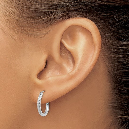 Diamond-Cut Round Tube Hoops in 14k White Gold (2mm x 15mm)