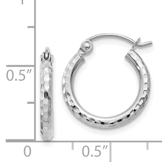 Diamond-Cut Round Tube Hoops in 14k White Gold (2mm x 15mm)