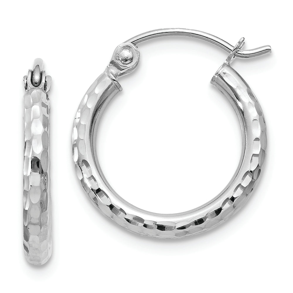 Diamond-Cut Round Tube Hoops in 14k White Gold (2mm x 15mm)