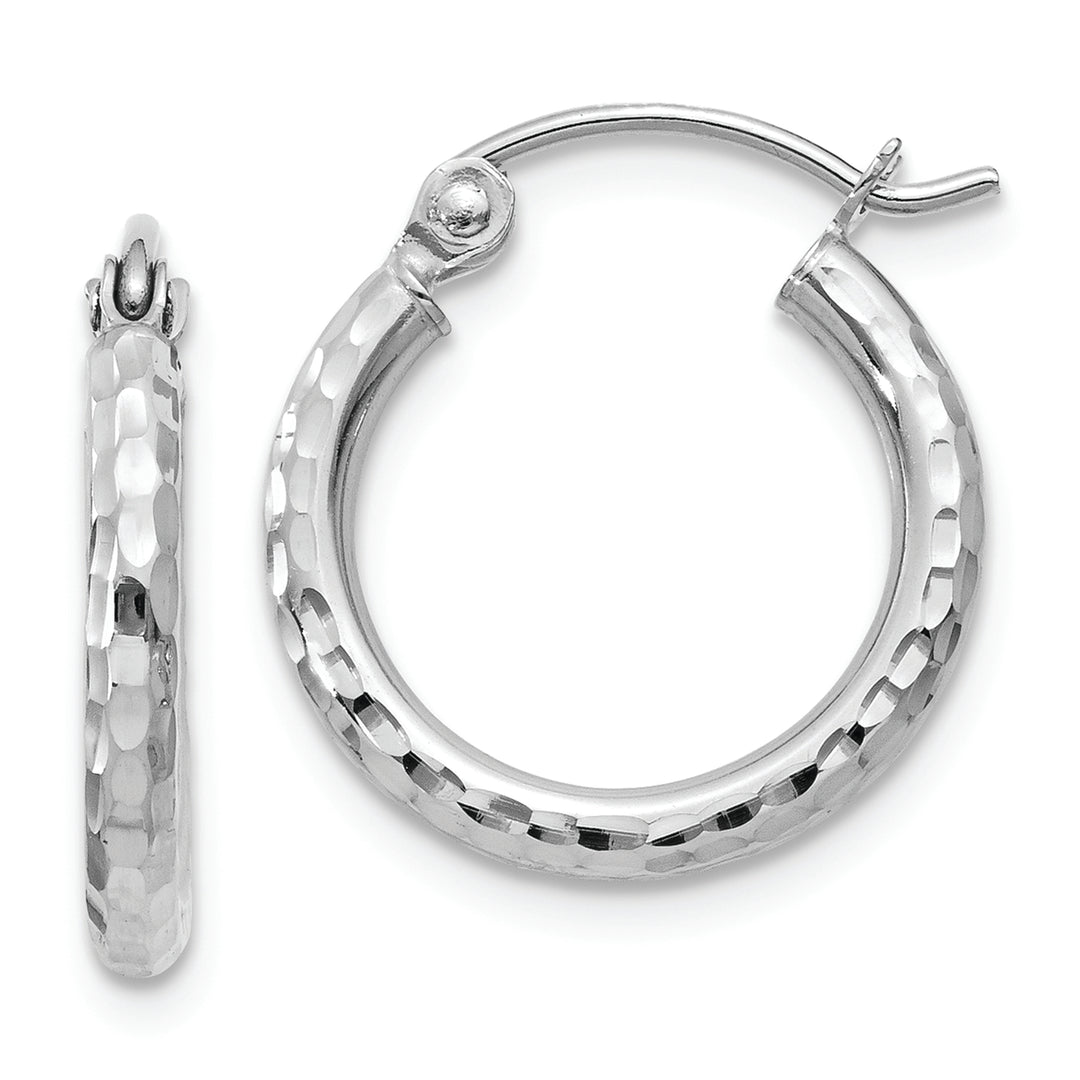Diamond-Cut Round Tube Hoops in 14k White Gold (2mm x 15mm)