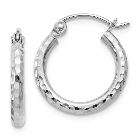 Diamond-Cut Round Tube Hoops in 14k White Gold (2mm x 15mm)