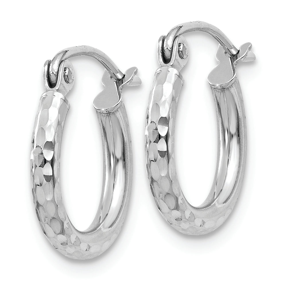 Diamond-Cut Round Tube Hoops in 14k White Gold (2mm x 13mm)