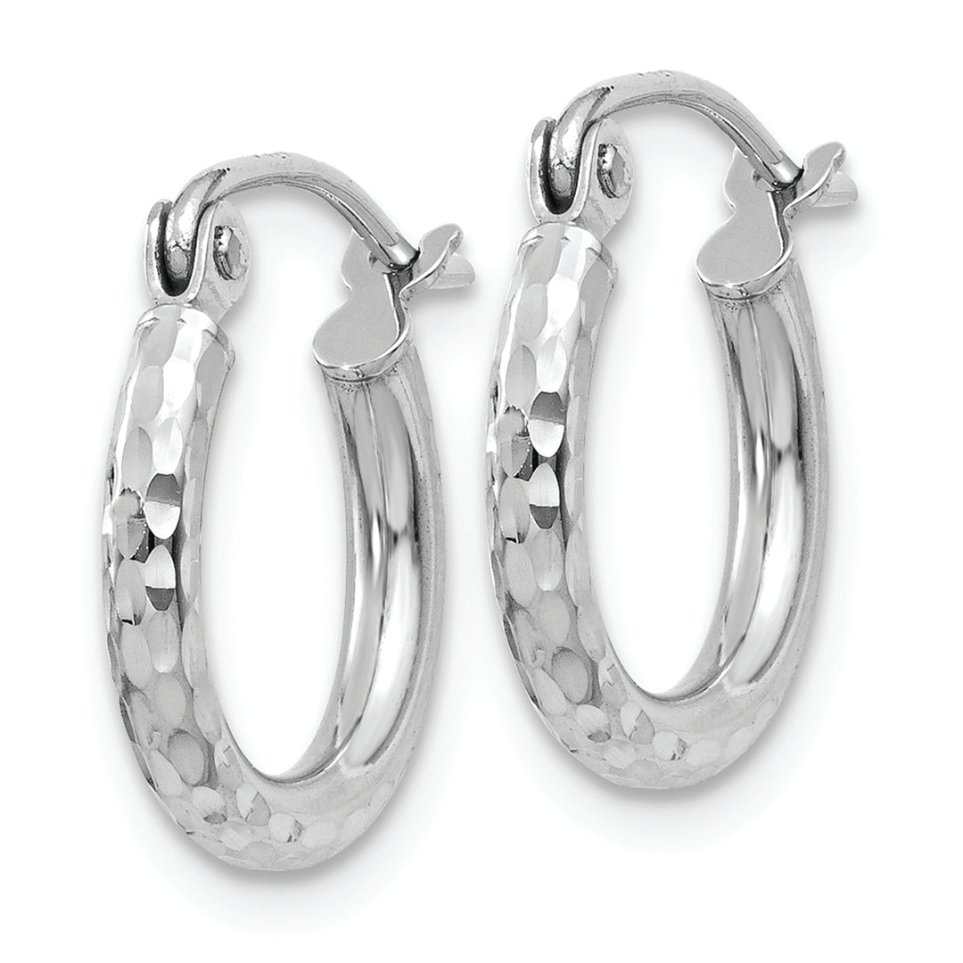 Diamond-Cut Round Tube Hoops in 14k White Gold (2mm x 13mm)