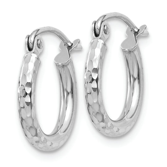Diamond-Cut Round Tube Hoops in 14k White Gold (2mm x 13mm)