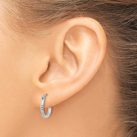 Diamond-Cut Round Tube Hoops in 14k White Gold (2mm x 13mm)