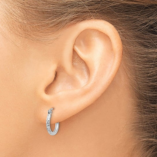 Diamond-Cut Round Tube Hoops in 14k White Gold (2mm x 13mm)
