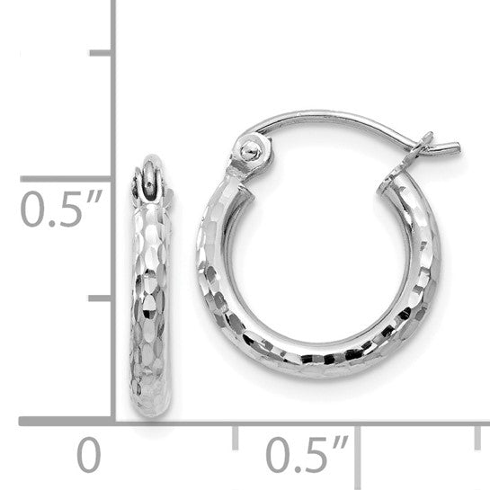 Diamond-Cut Round Tube Hoops in 14k White Gold (2mm x 13mm)