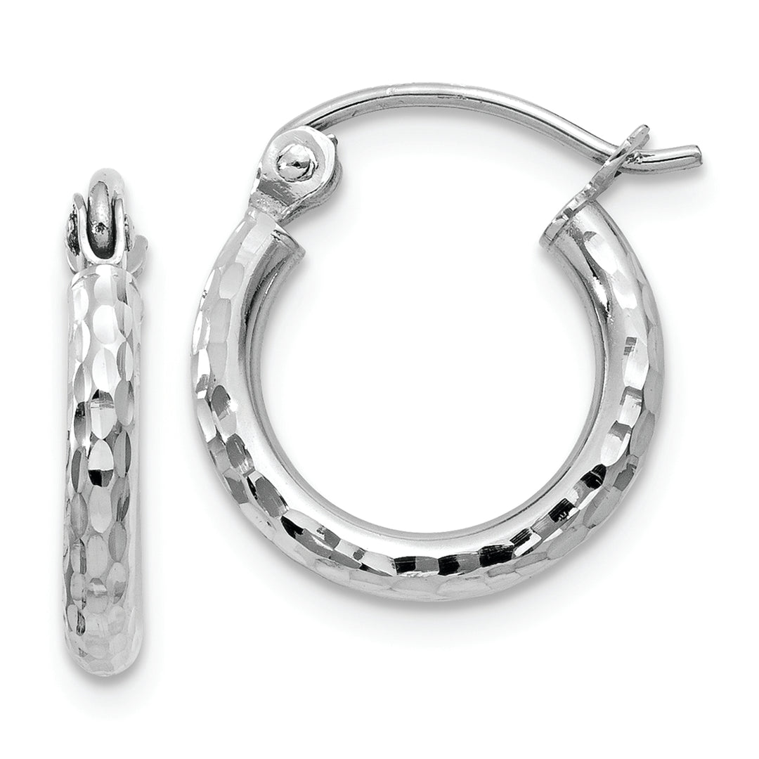 Diamond-Cut Round Tube Hoops in 14k White Gold (2mm x 13mm)