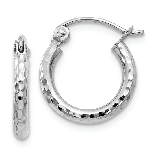 Diamond-Cut Round Tube Hoops in 14k White Gold (2mm x 13mm)