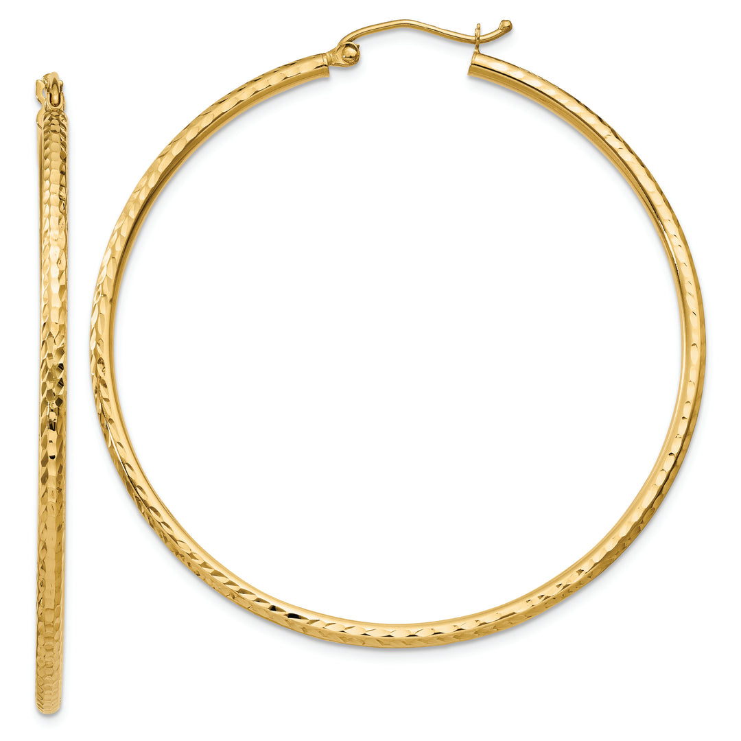 Aretes de Aro Redondo Tubular con Corte de Diamante de 2 mm en Oro de 14K