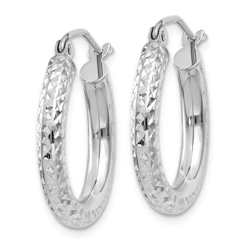 14k White Gold Round Diamond Cut Hoops (3mm x 20mm)