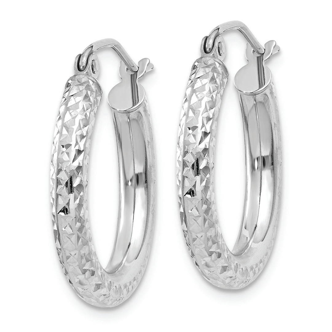 14k White Gold Round Diamond Cut Hoops (3mm x 20mm)