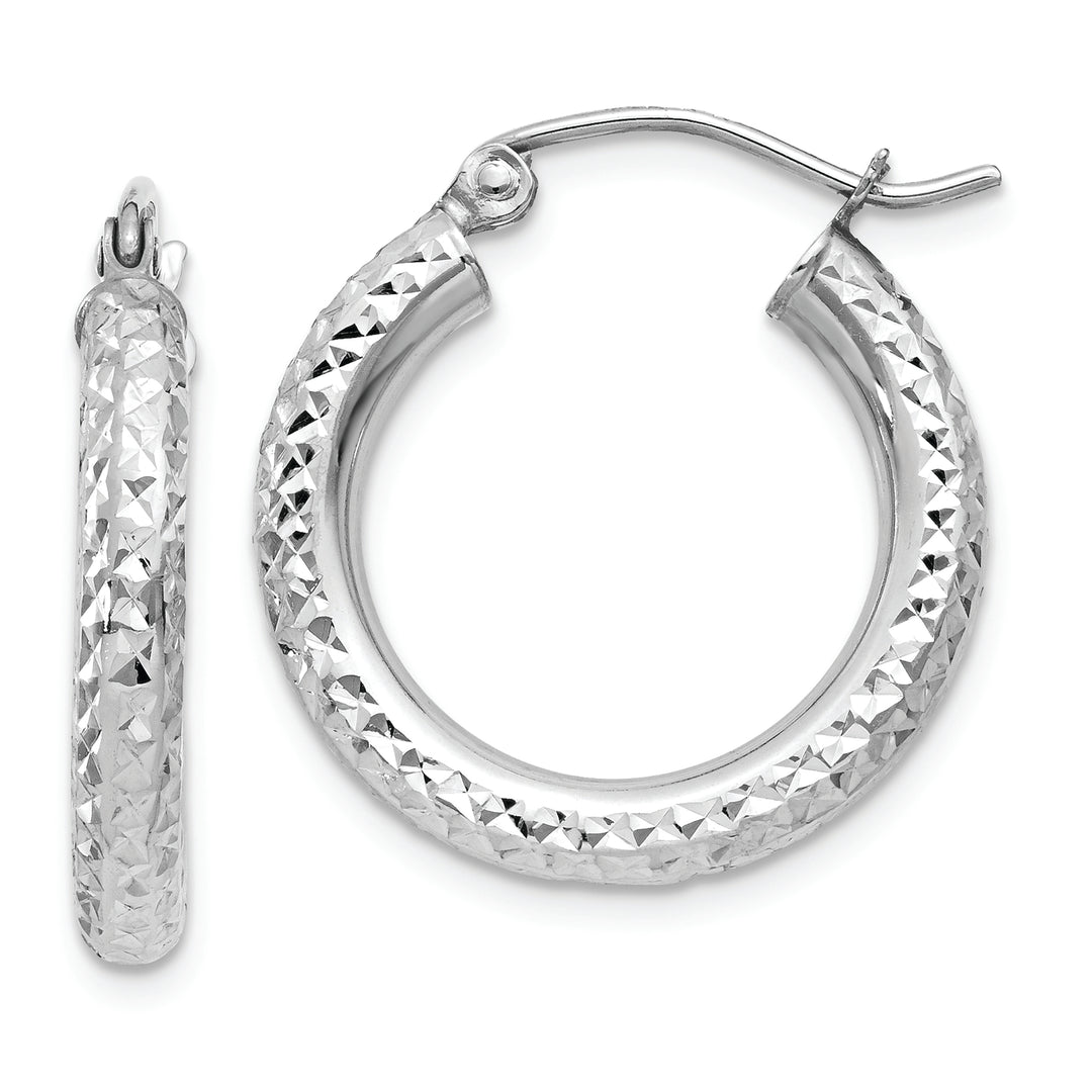14k White Gold Round Diamond Cut Hoops (3mm x 20mm)