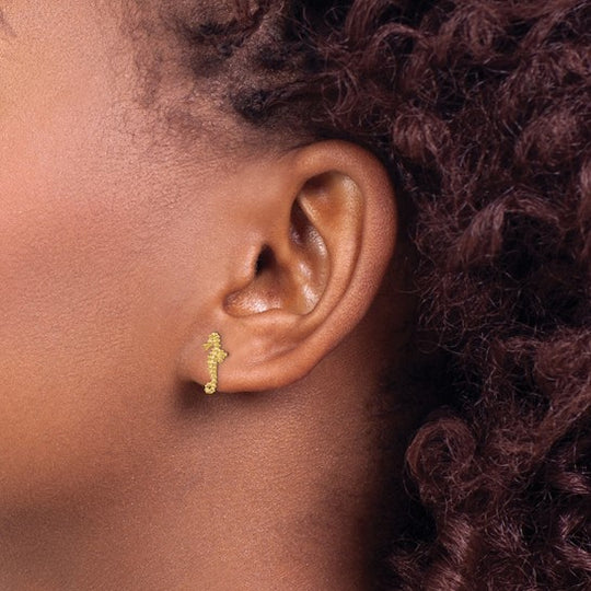 14K Mini Seahorse Left and Right Post Earrings