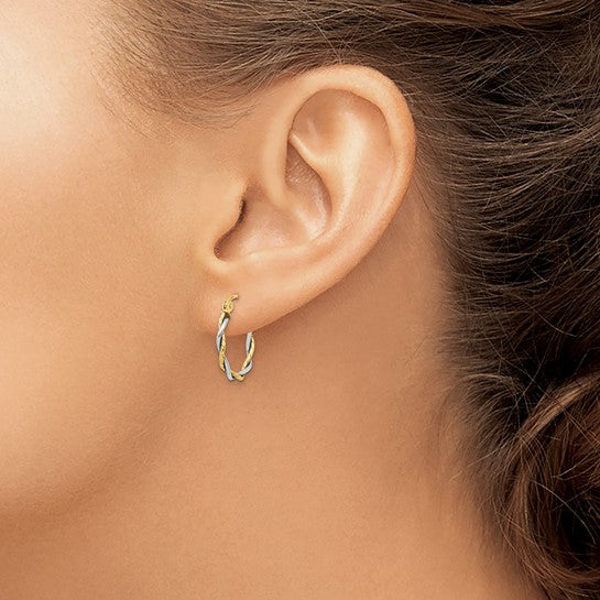 14K Two-Tone Gold Polished Twisted Hoop Earrings