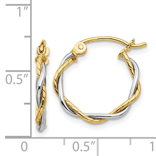 14K Two-Tone Gold Polished Twisted Hoop Earrings