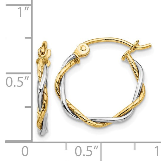 14K Two-Tone Gold Polished Twisted Hoop Earrings