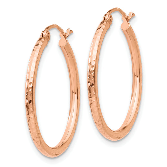 Aretes de Aro en Oro Rosa de 14K Pulidos con Corte Diamante