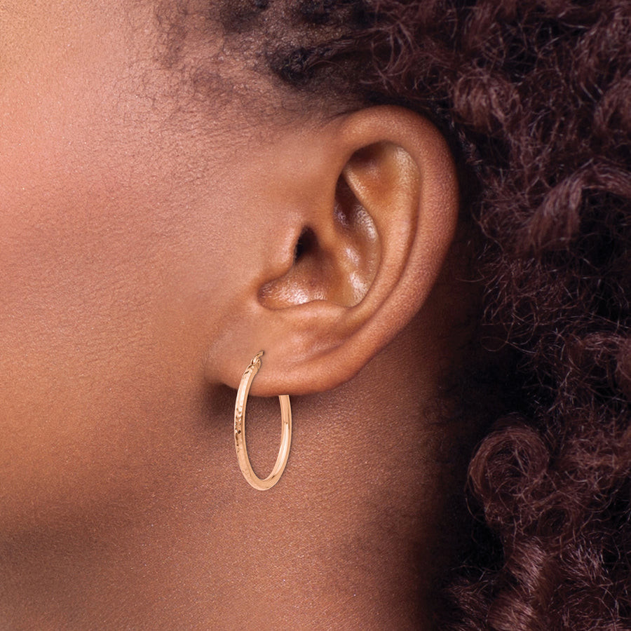 Aretes de Aro en Oro Rosa de 14K Pulidos con Corte Diamante