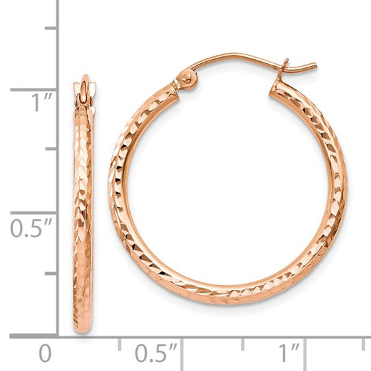 Aretes de Aro en Oro Rosa de 14K Pulidos con Corte Diamante