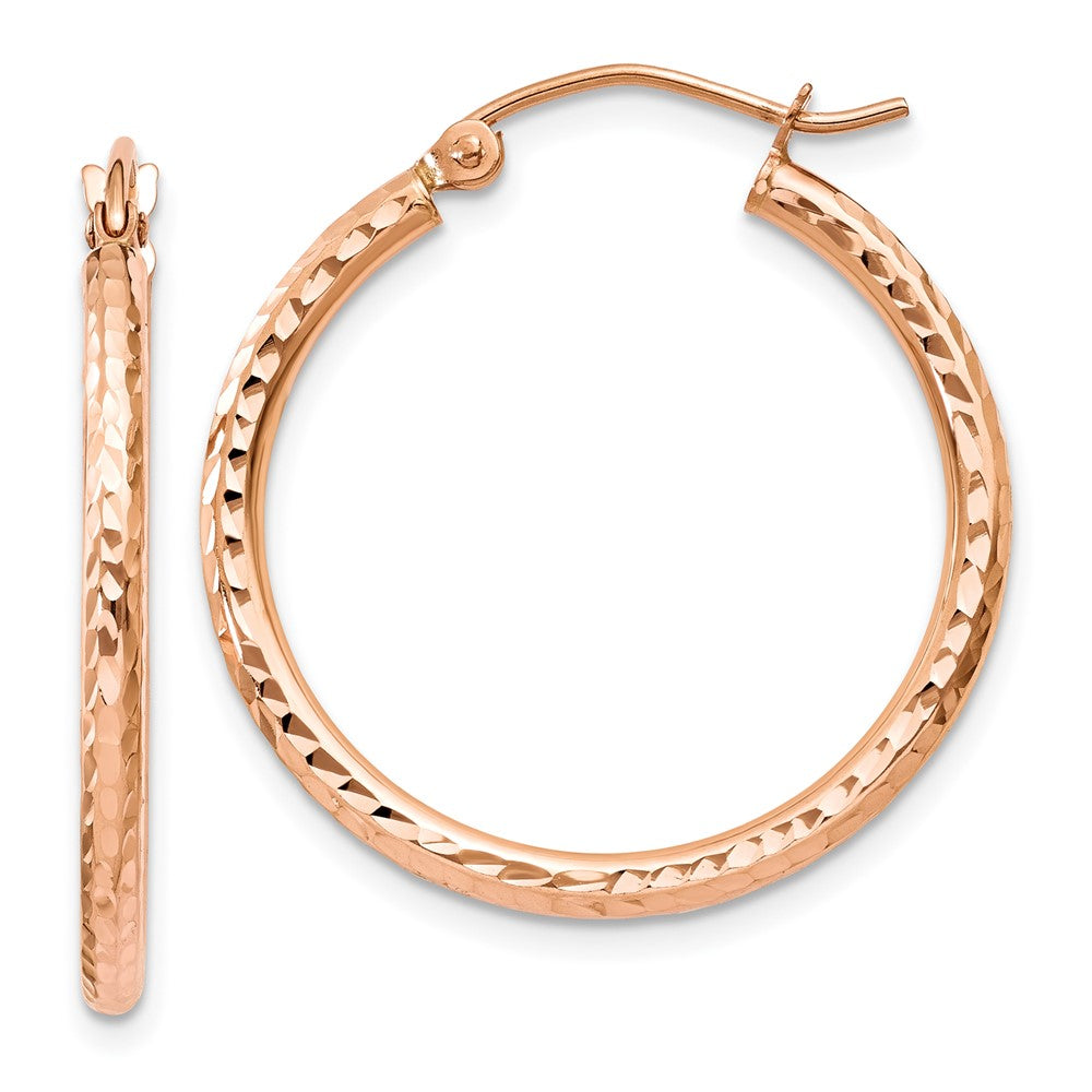 Aretes de Aro en Oro Rosa de 14K Pulidos con Corte Diamante