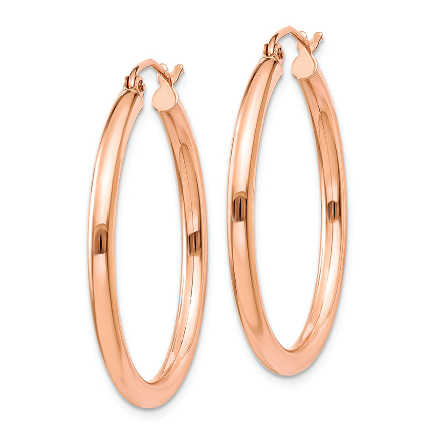 Aretes de Aro Livianos en Oro Rosa de 14k Pulidos con Tubo de 2.5 mm