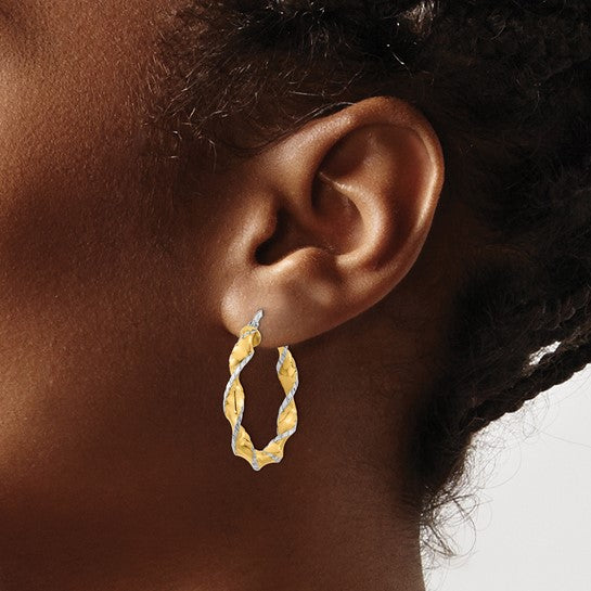 Aretes de Aro Retorcidos en Oro de 14k Bicolor