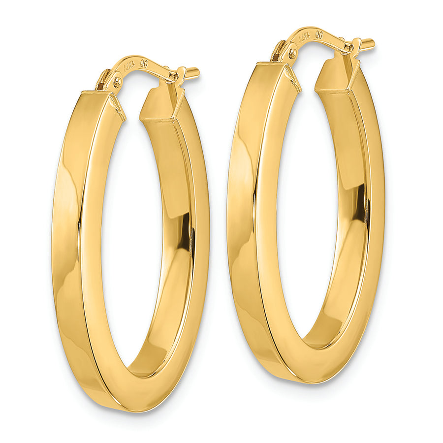 Pendientes de Aro Ovalado de Tubo Cuadrado Pulido en Oro de 14k