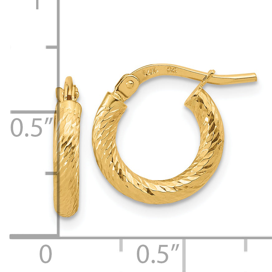 Aretes de Aro de 14K Pulidos y con Corte Diamante de 2.4 mm