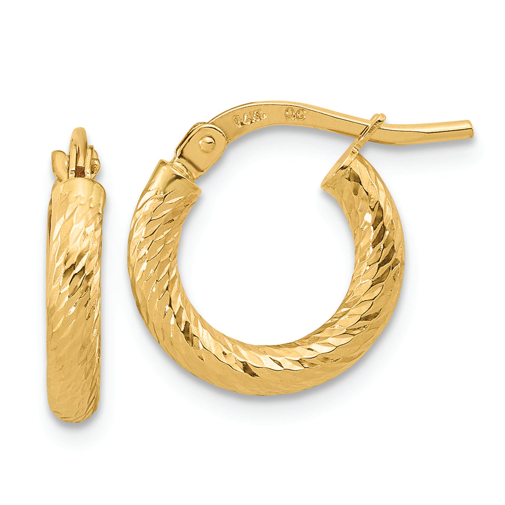 Aretes de Aro de 14K Pulidos y con Corte Diamante de 2.4 mm