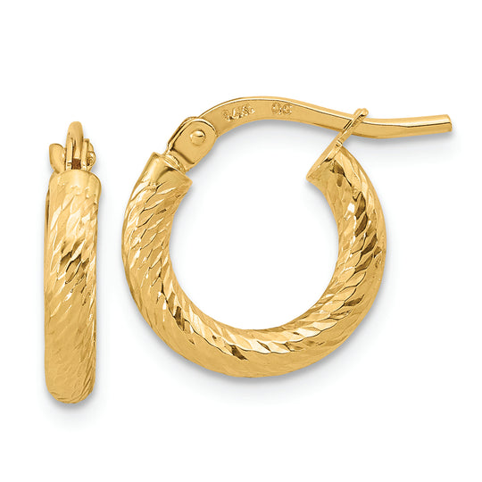 Aretes de Aro de 14K Pulidos y con Corte Diamante de 2.4 mm