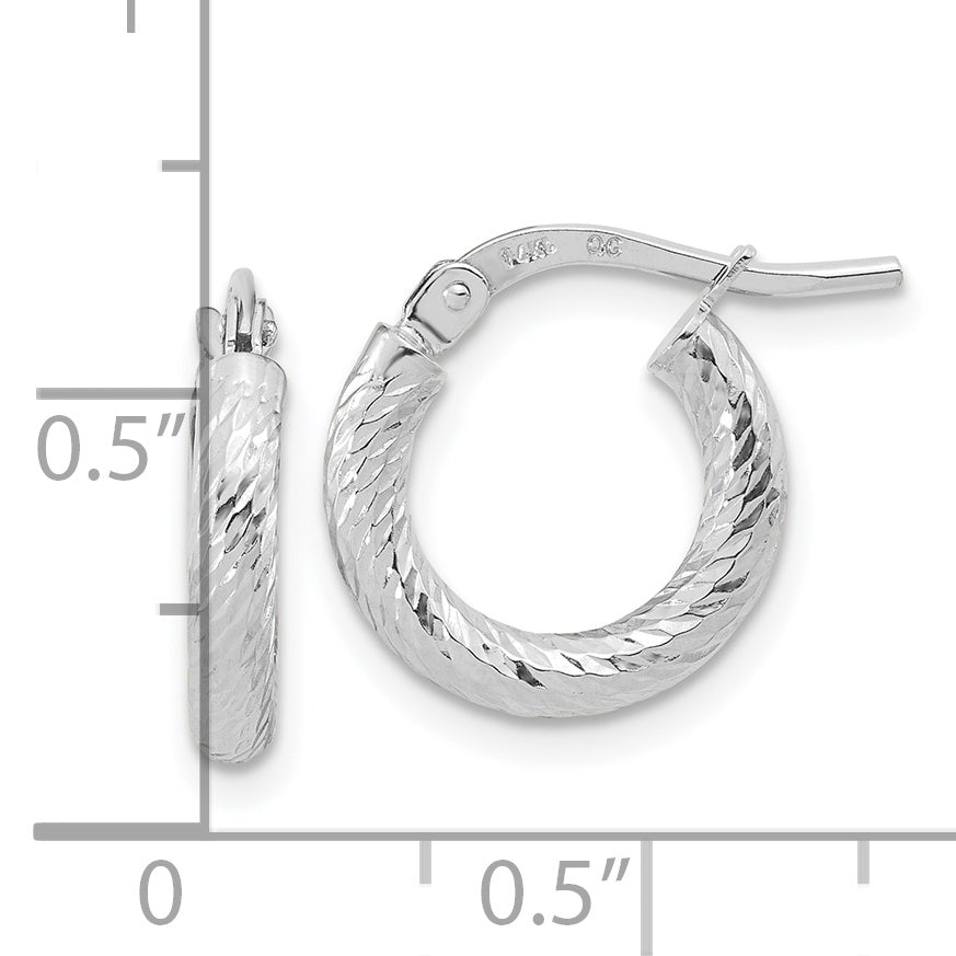 Aretes de Aro en Oro Blanco de 14k Pulido con Corte Diamante de 2.4 mm