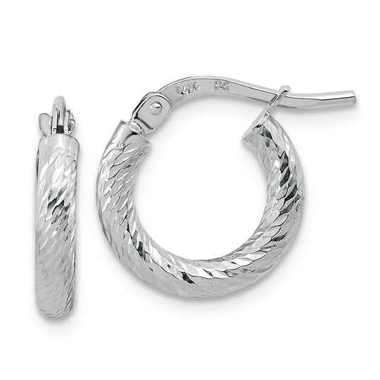 Aretes de Aro en Oro Blanco de 14k Pulido con Corte Diamante de 2.4 mm
