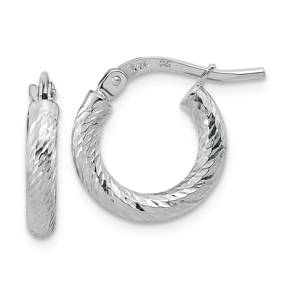 Aretes de Aro en Oro Blanco de 14k Pulido con Corte Diamante de 2.4 mm