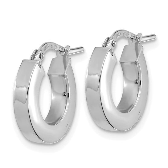 Aretes de Aro en Oro Blanco de 14k Pulidos con Tubo Cuadrado de 3 mm