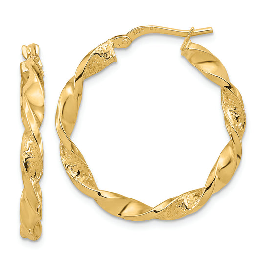 Aretes de Aro Retorcidos en Oro Amarillo de 14k Pulidos