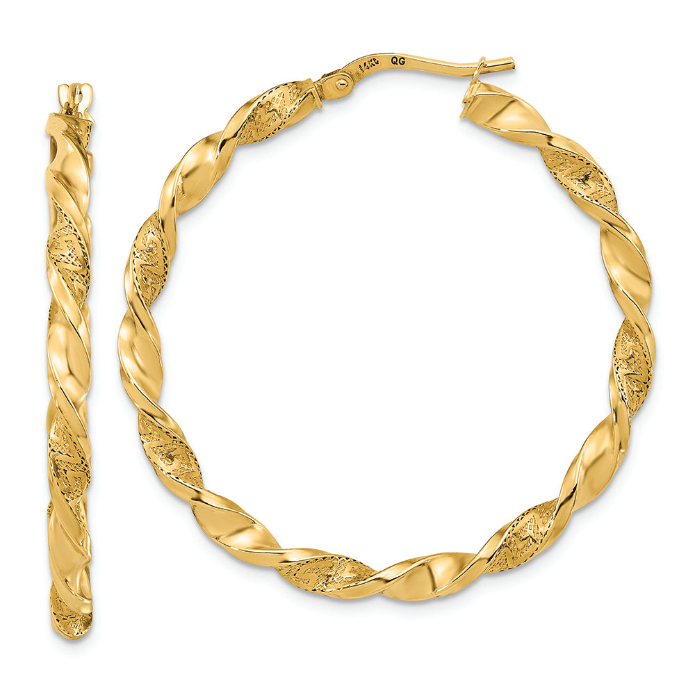 Aretes de Aro Torcidos en Oro de 14K Pulidos y Texturizados