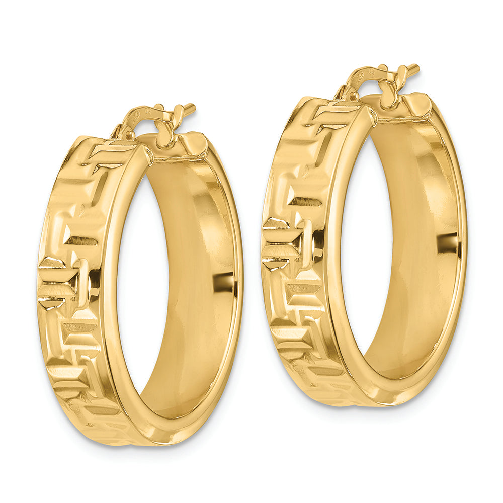 Aretes de Aro con Patrón Azteca Texturizado en Oro Amarillo de 14K Pulidos