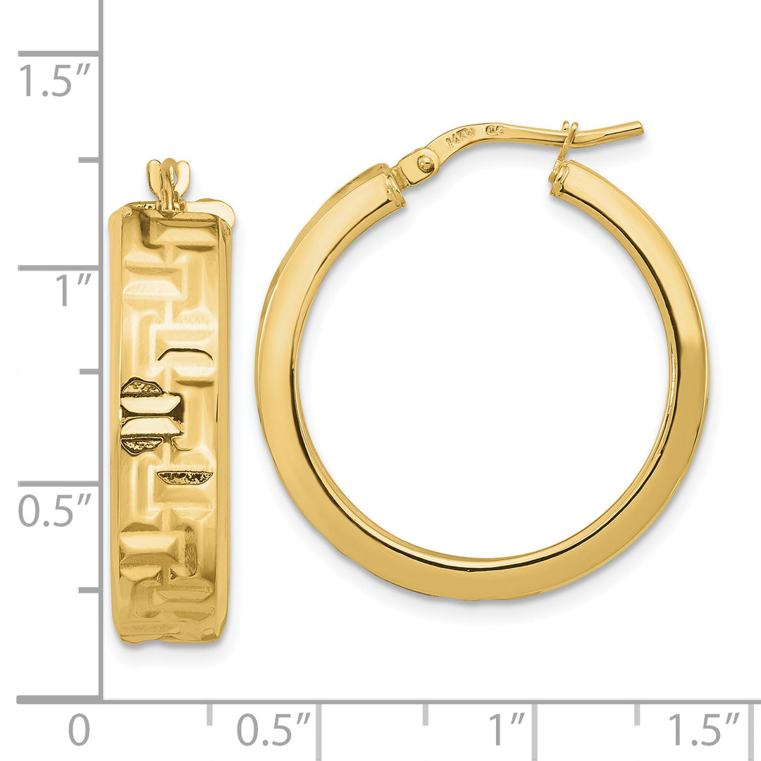 Aretes de Aro con Patrón Azteca Texturizado en Oro Amarillo de 14K Pulidos